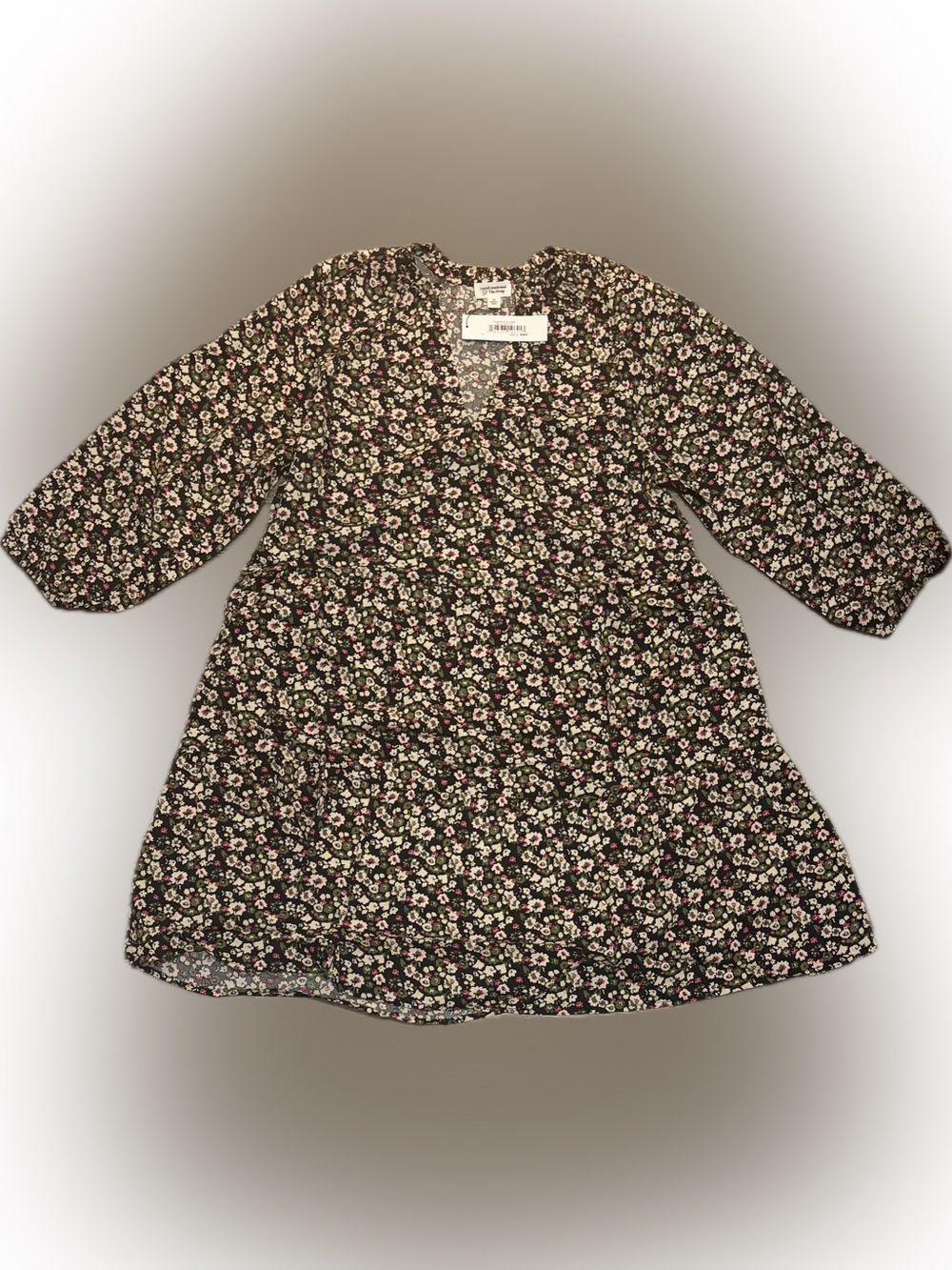 NWT Black Floral V-Neck Women's Dress with Puff Sleeves